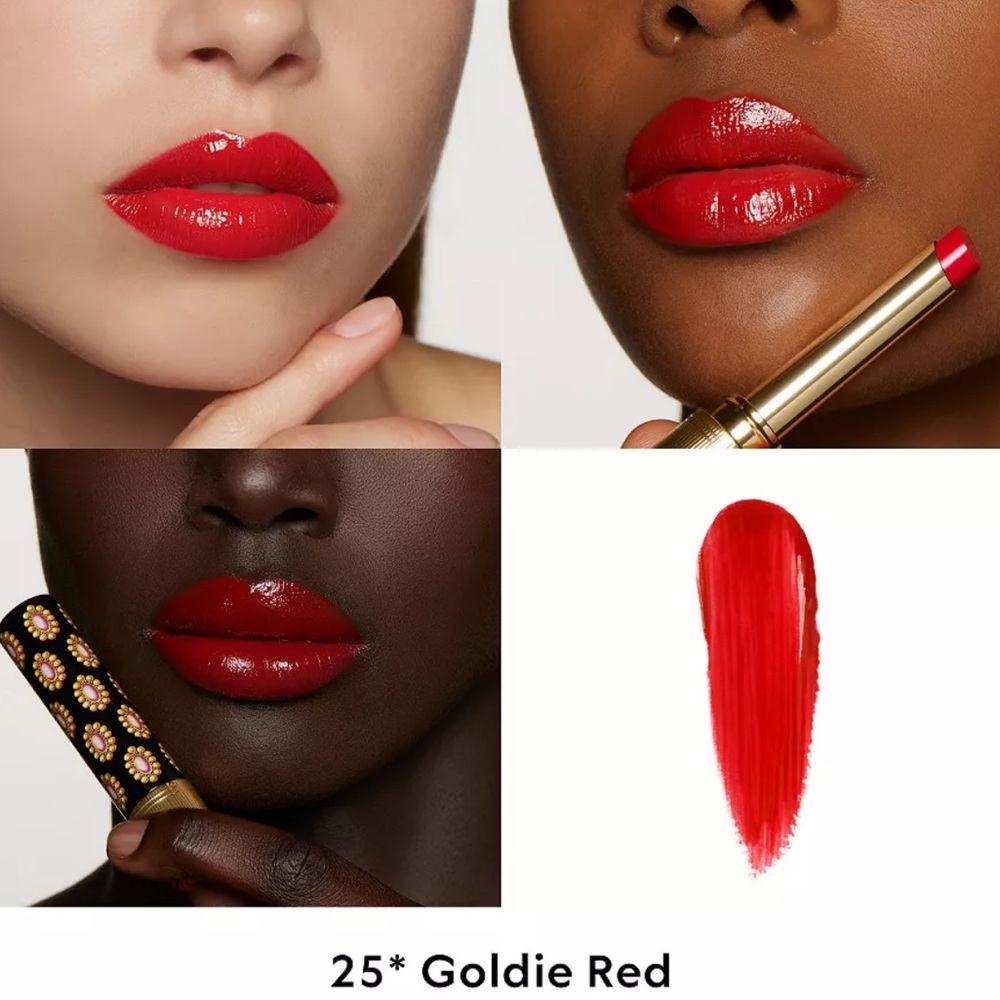 Gucci Rouge de Beauté Brillant Glow Lipstick & Gucci Gold GG Monogram Mirror NIB - Picture 4 of 16